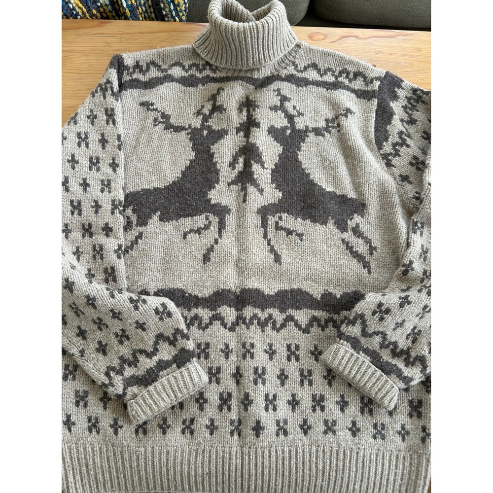 Brooks Brothers Handknit Merino Cashmere Reindeer Nordic Turtleneck Sweater XL